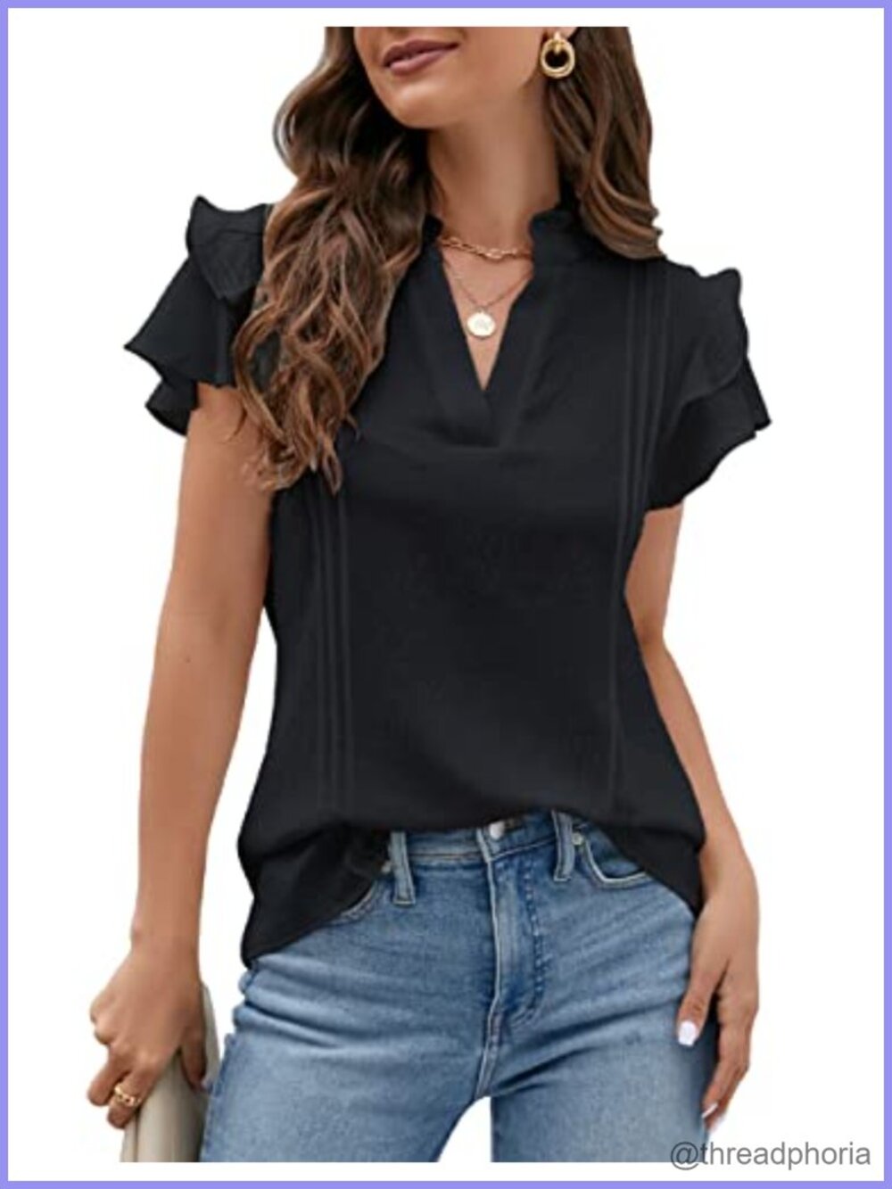 Women's V-Neck Ruffle Short Sleeve Blouse Dressy Casual Top